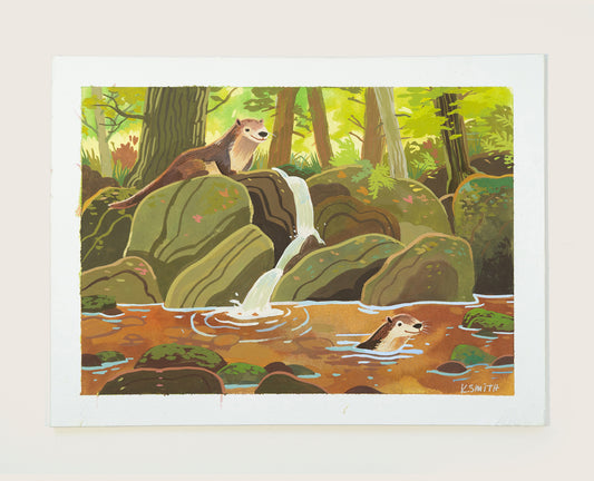 Swimming Otters 02 Painting