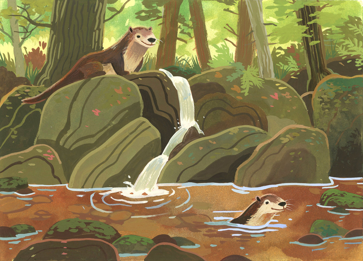 Swimming Otters 02 Painting